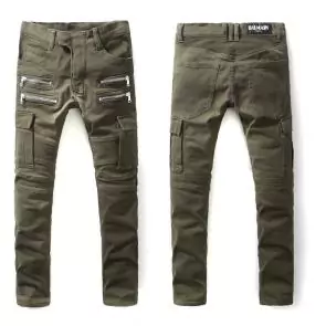 hommes balmain straight biker jeans hiphop pants green